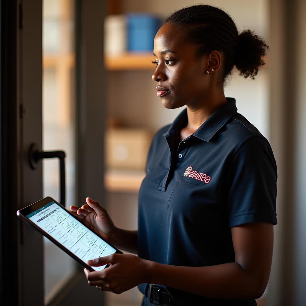 Manager comparing rostered shifts with a foot traffic chart on a tablet