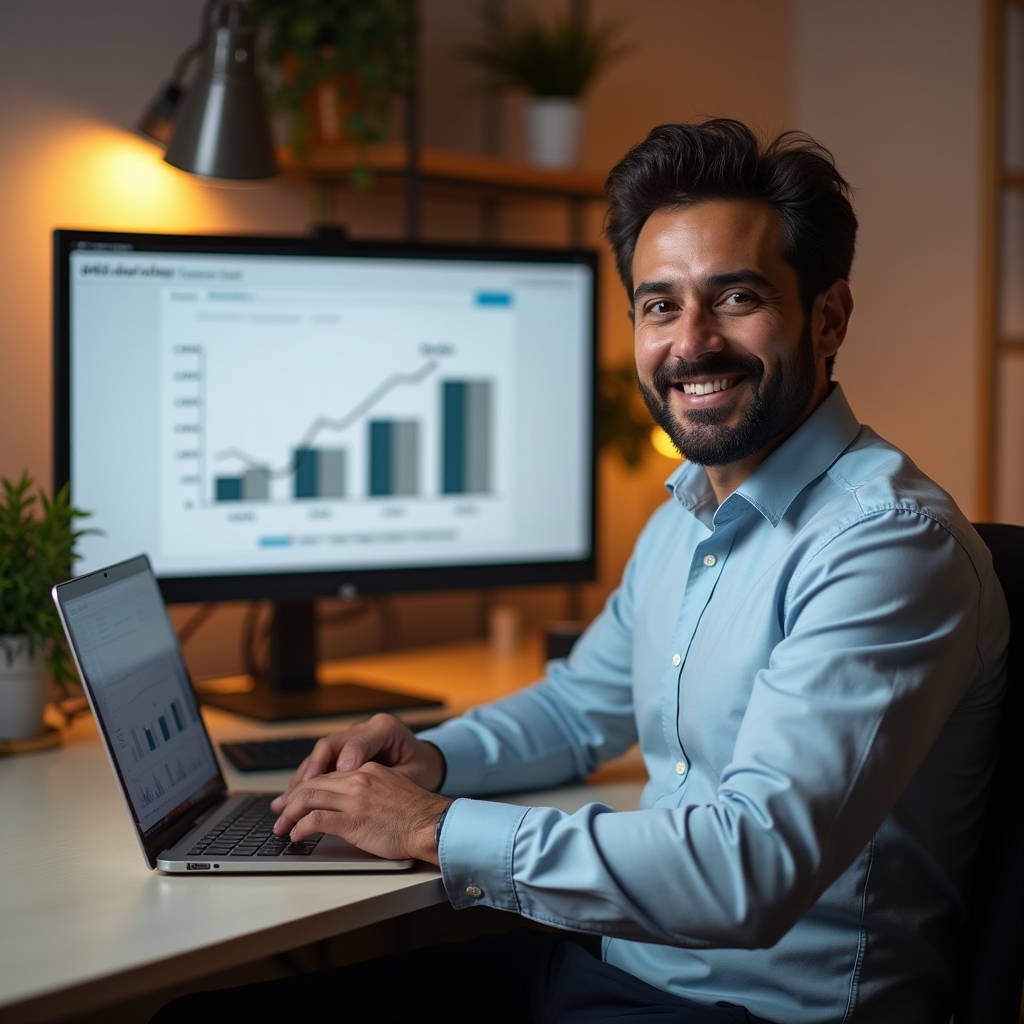 Presenter delivering a live webinar with retail data charts on screen